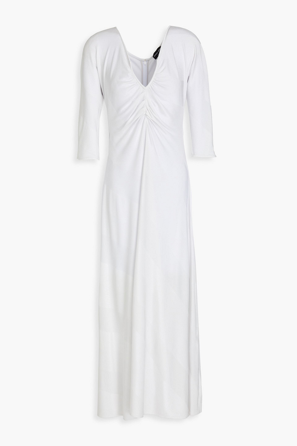 Giorgio Armani Ruched Striped Satin-jersey Midi Dress In White