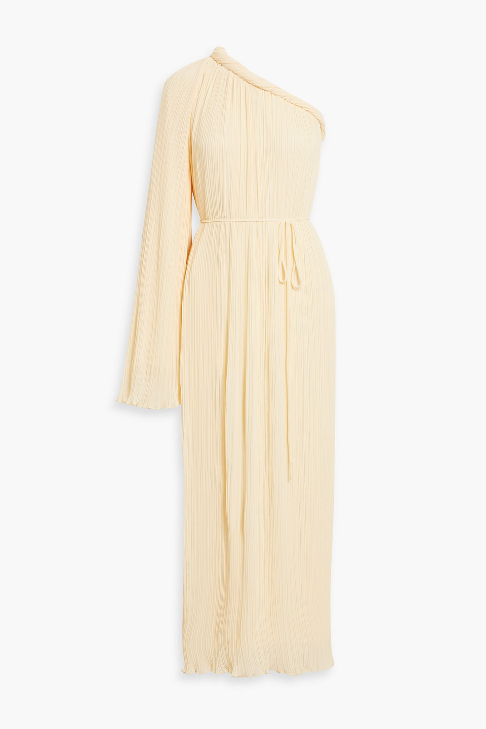Rachel Gilbert Crio One-sleeve Plissé-crepon Maxi Dress In Cream