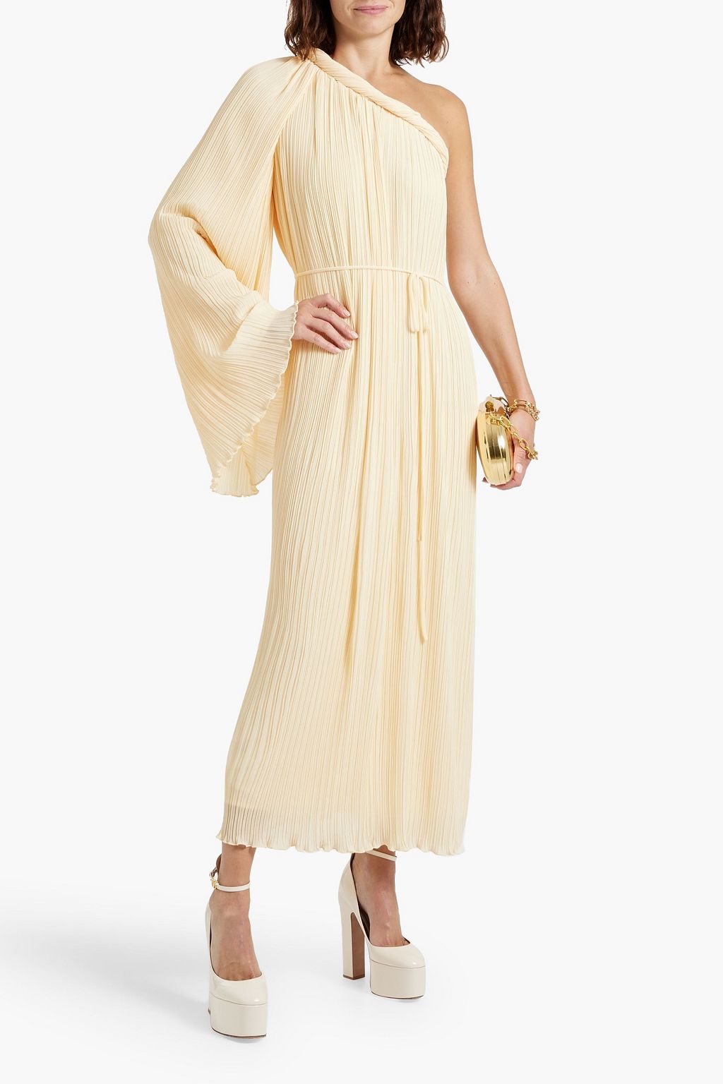 RACHEL GILBERT Crio one-sleeve plissé-crepon maxi dress