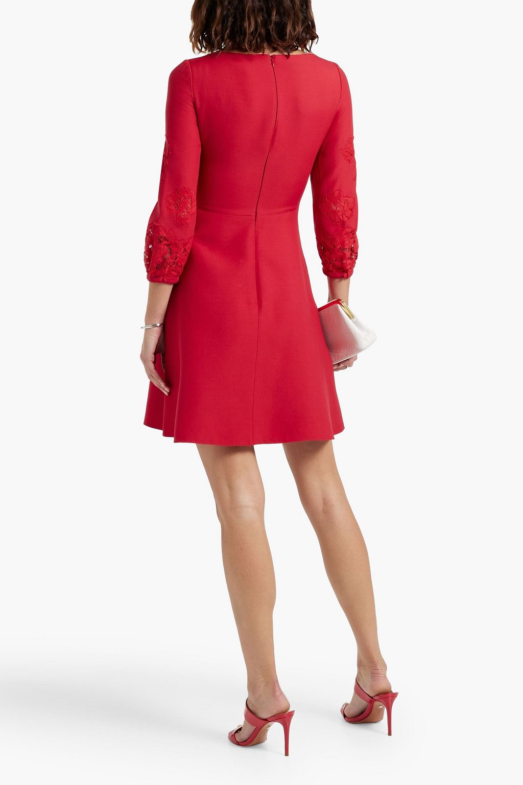 VALENTINO GARAVANI Lace-trimmed wool and silk-blend crepe mini dress