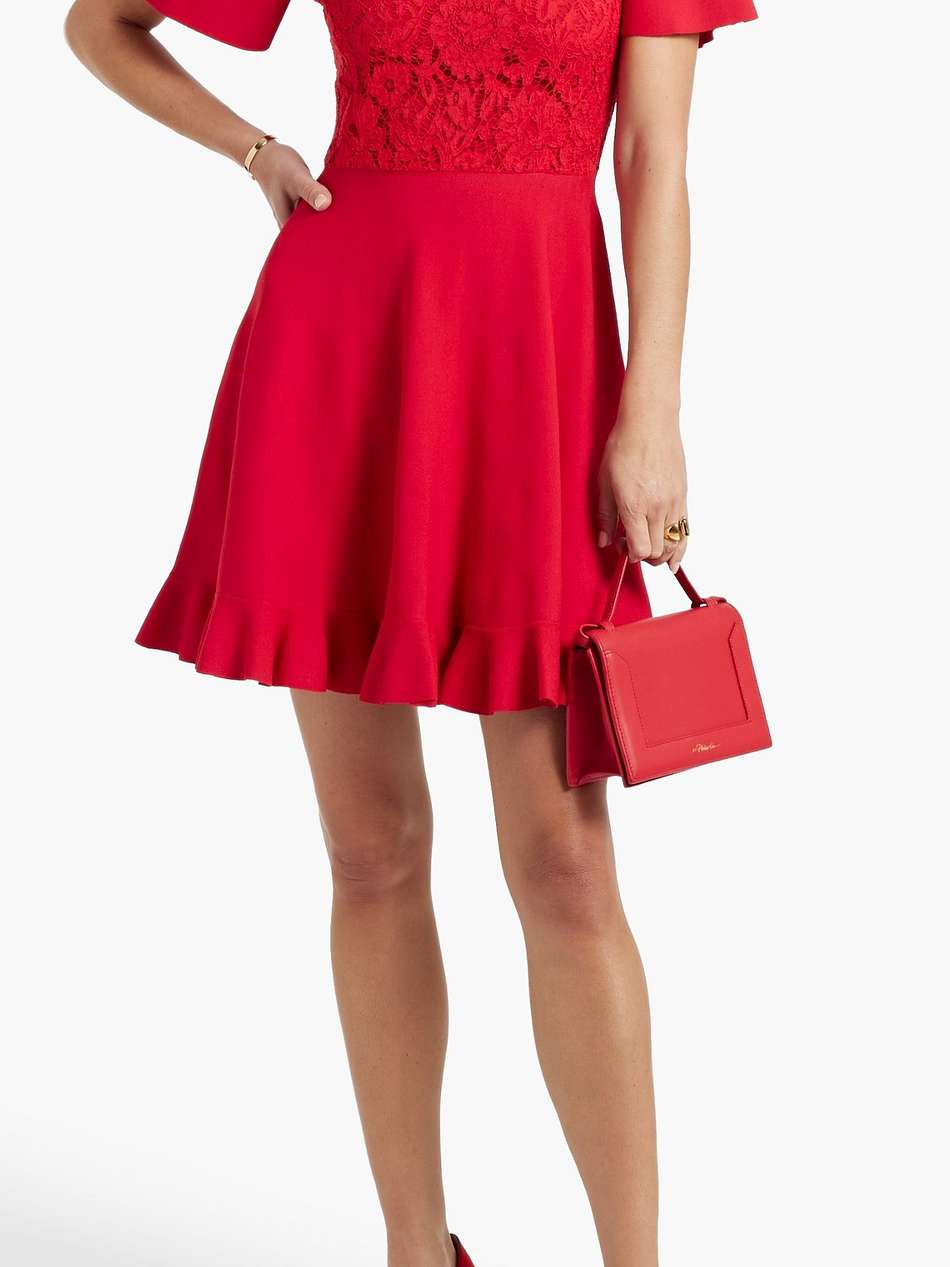 corded lace-paneled stretch-knit mini dress