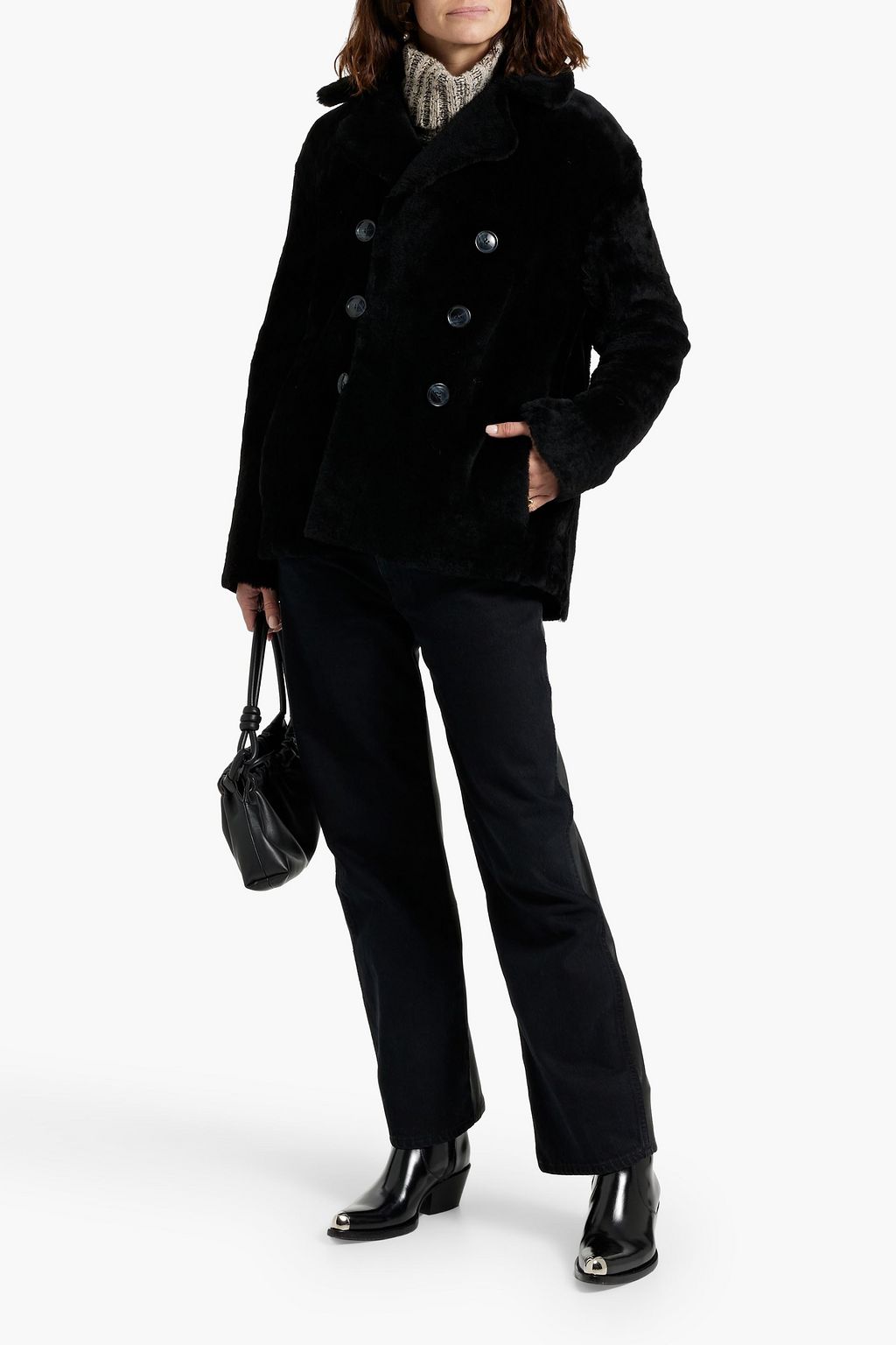 DOM GOOR Reversible double-breasted shearling coat