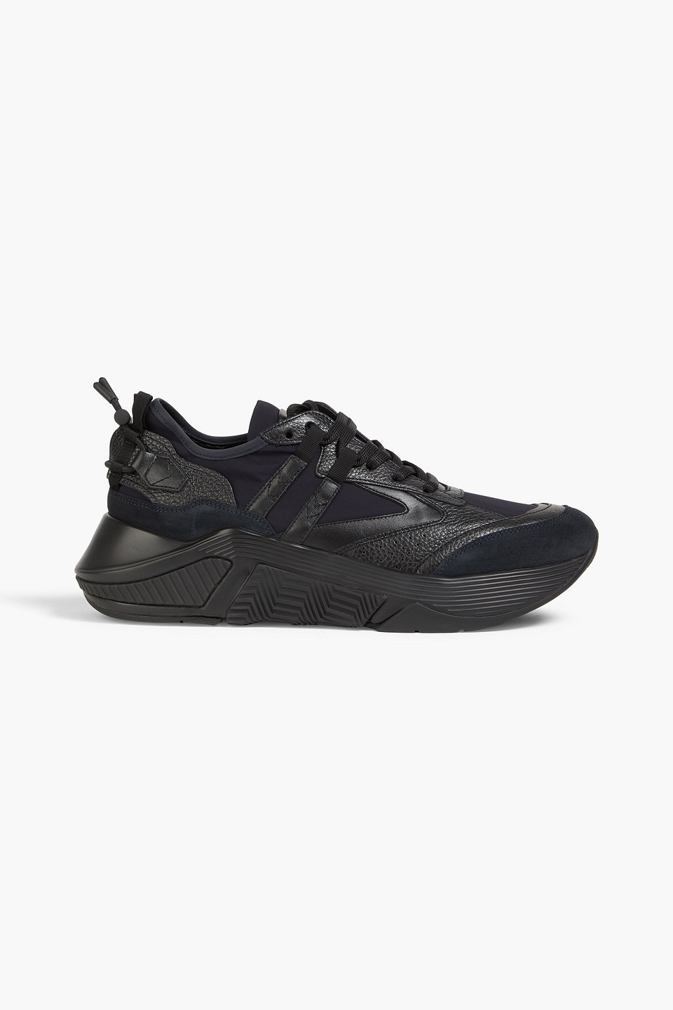 Giorgio Armani Pebbled-leather, Suede And Twill Trainers In Blue