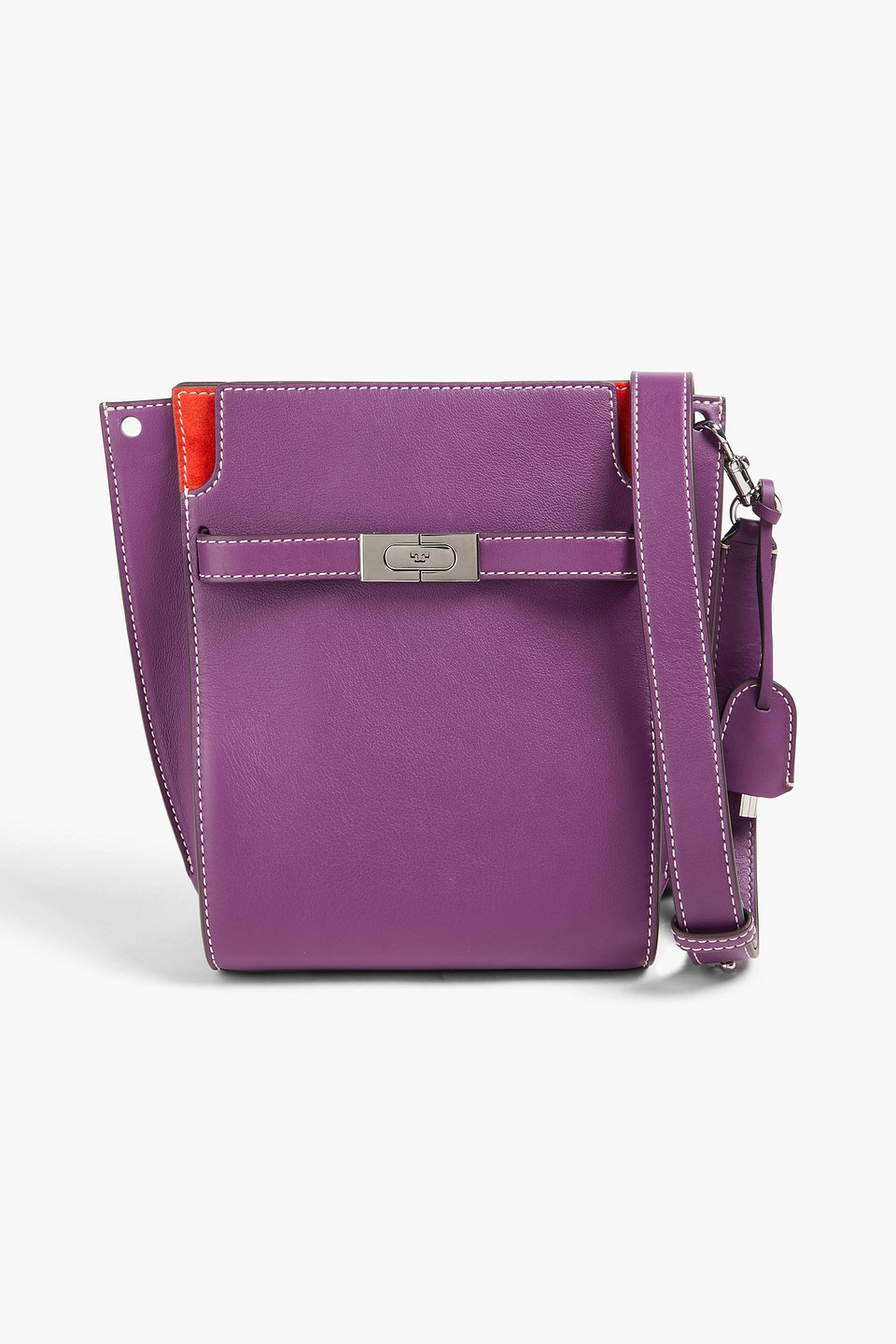 Tory Burch Two-tone Leather And Suede Bucket Bag In Purple