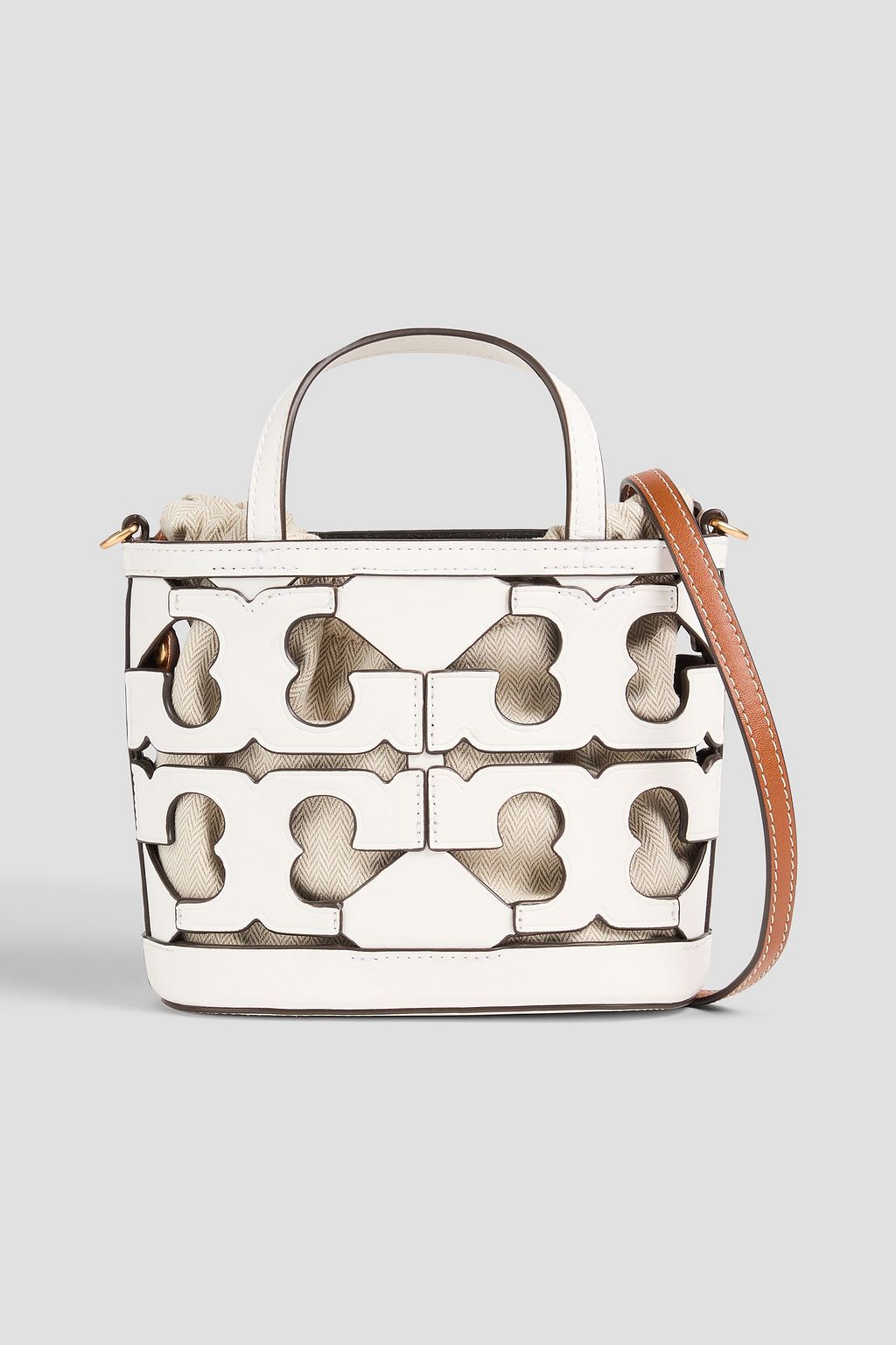Laser cut leather bucket bag white One Size
