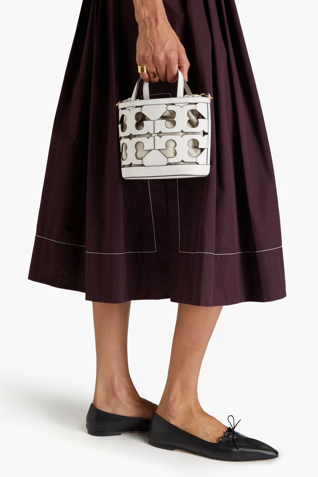 TORY BURCH Laser-cut leather bucket bag