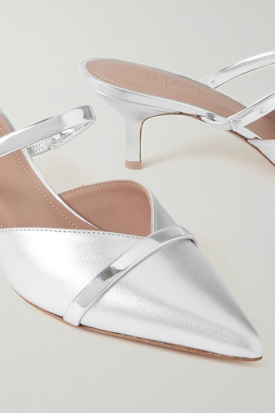 Shop Malone Souliers Frankie 45 Metallic Leather Mules In Silver