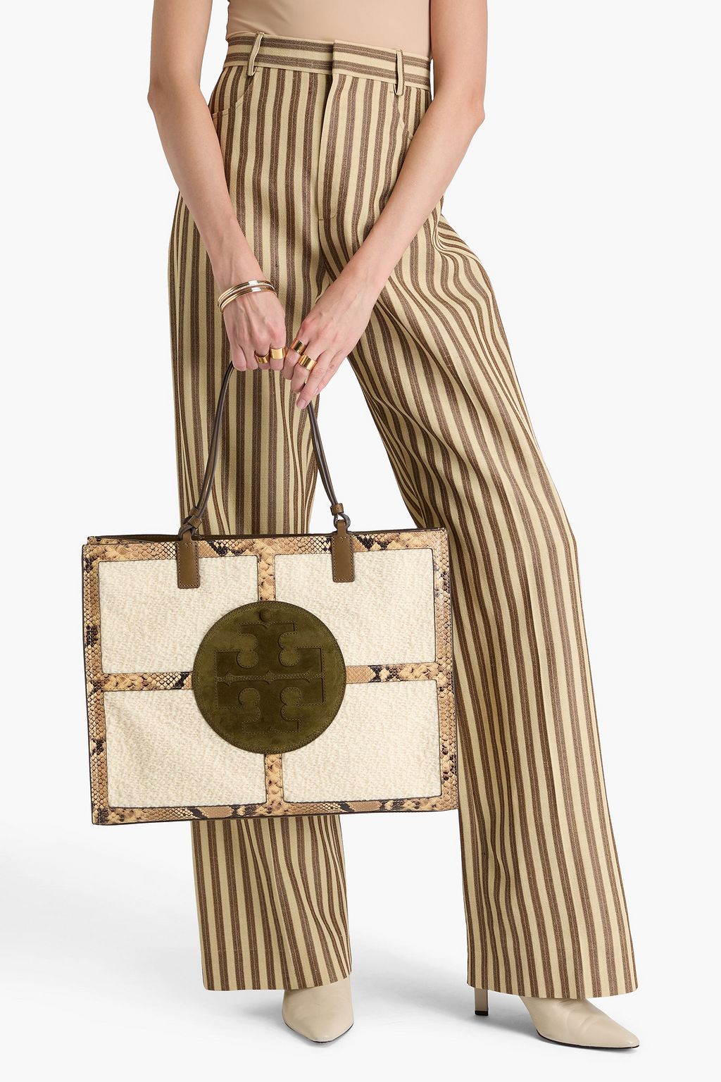 TORY BURCH حقيبة توت "إيلا" من مزيج الصوف والجلد بنقشة جلد الثعبان