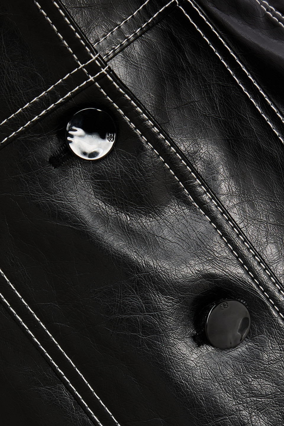 Shop Ganni Faux Leather Mini Shirt Dress In Black