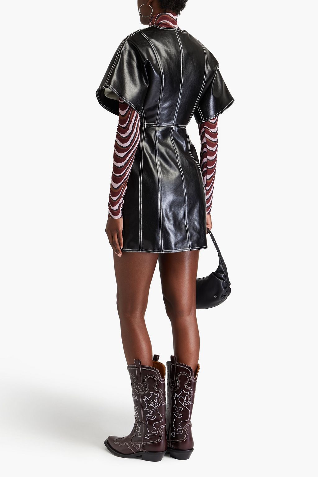 GANNI Faux leather mini shirt dress