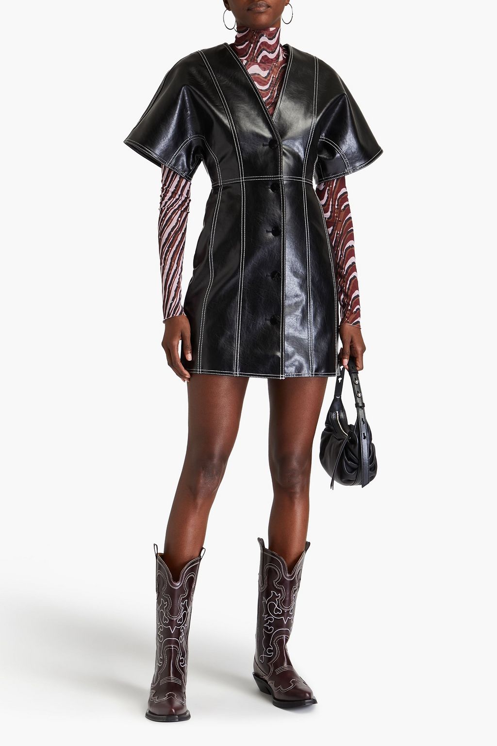 GANNI Faux leather mini shirt dress