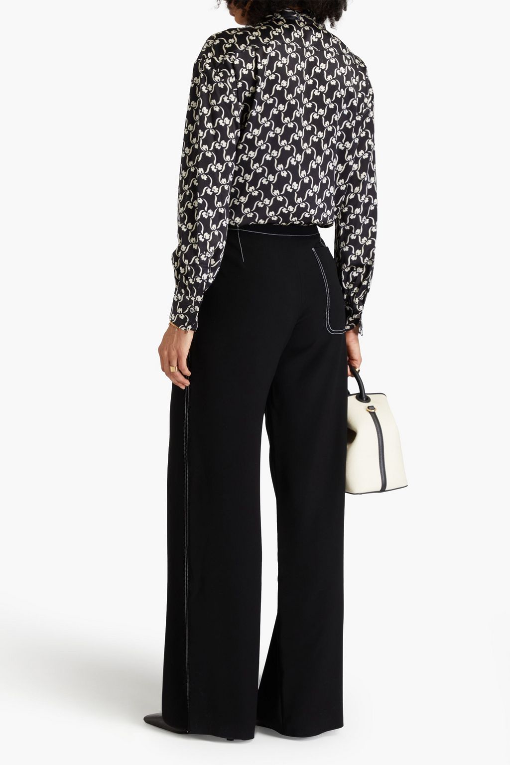 TORY BURCH Pussy-bow printed silk-satin blouse