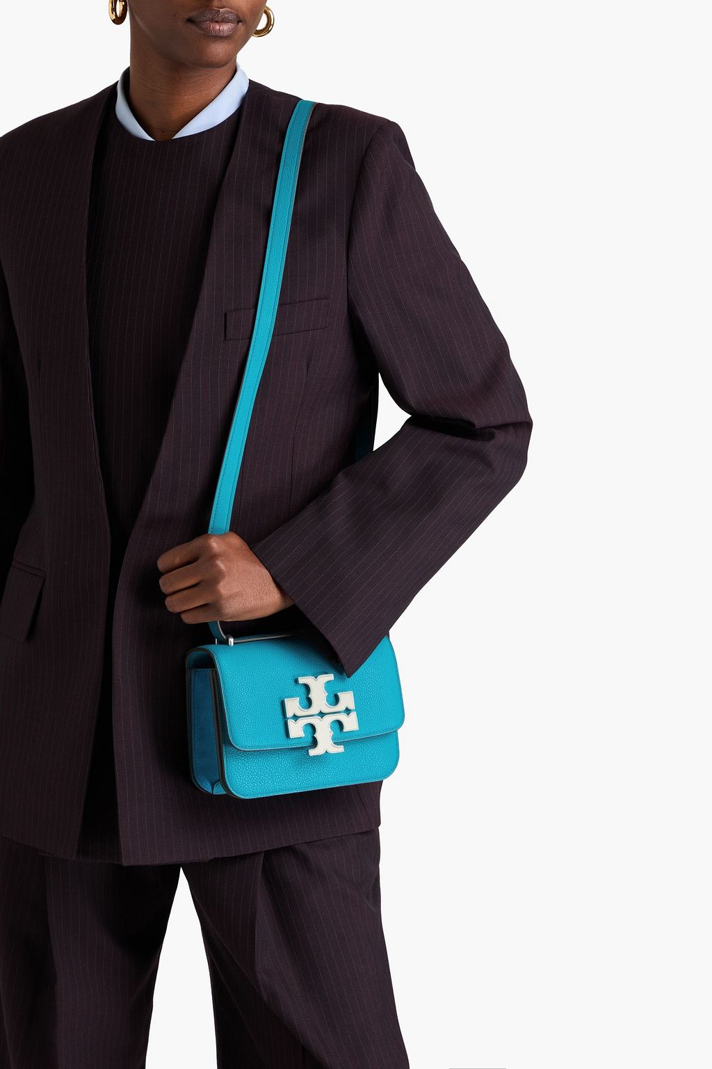 TORY BURCH Eleonor pebbled-leather and suede shoulder bag
