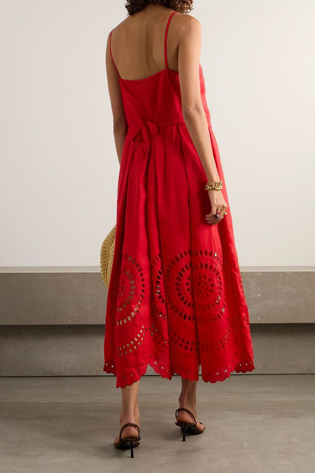 VITA KIN Pandora Midikleid aus Leinen mit Lochstickerei und Falten
