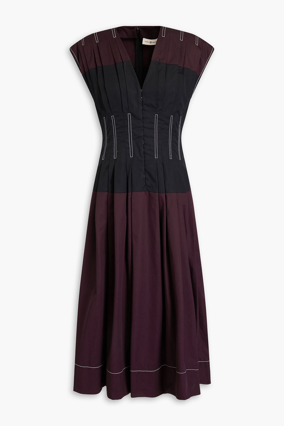TORY BURCH CLAIRE MCCARDELL PLEATED COTTON-POPLIN MIDI DRESS