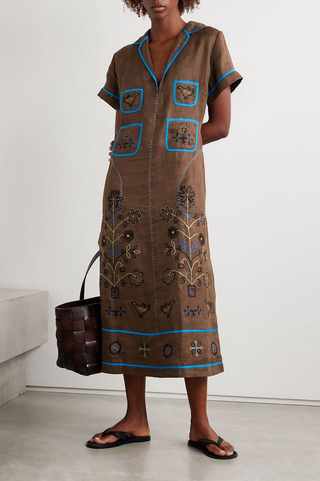 VITA KIN Misha Midikleid aus Leinen mit Stickereien