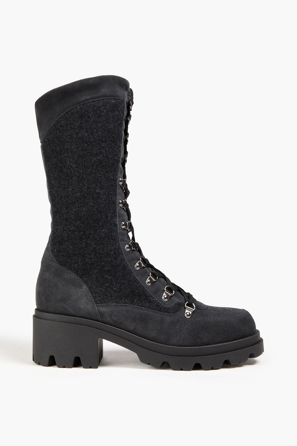 Emporio Armani Brushed-felt And Suede Combat Boots In Black