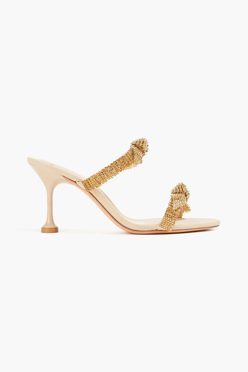 Alexandre Birman Knotted Crystal-embellished Suede Mules In Gold