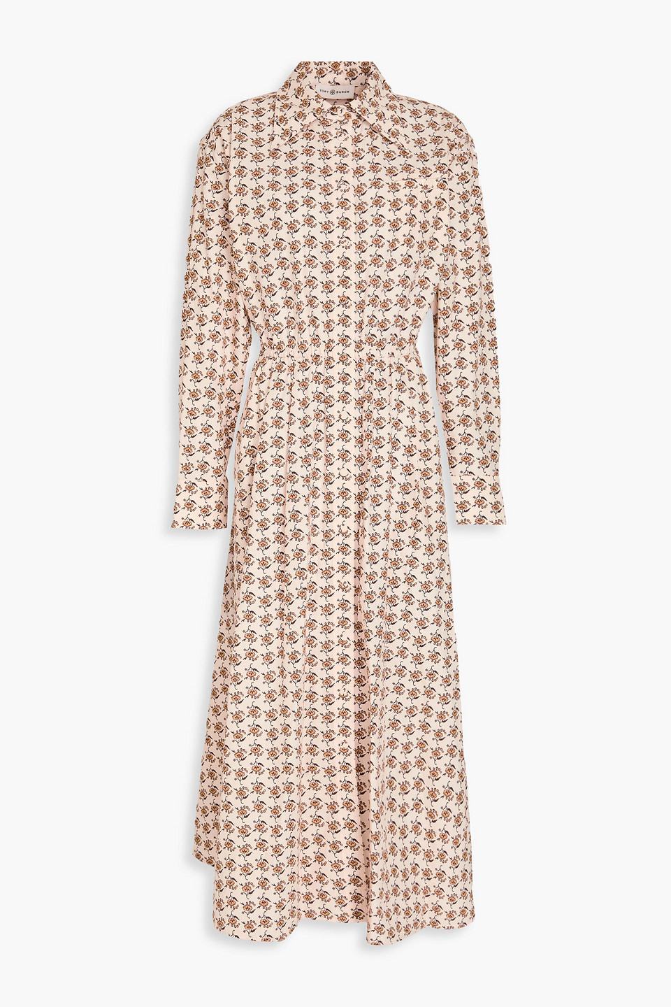Tory Burch Floral-print Cotton-poplin Midi Shirt Dress In Beige