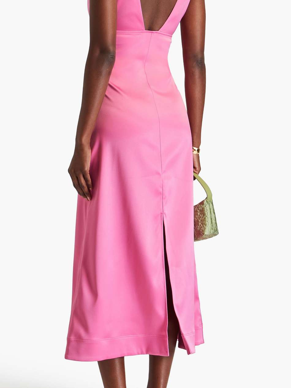 bead-embellished stretch-satin midi dress
