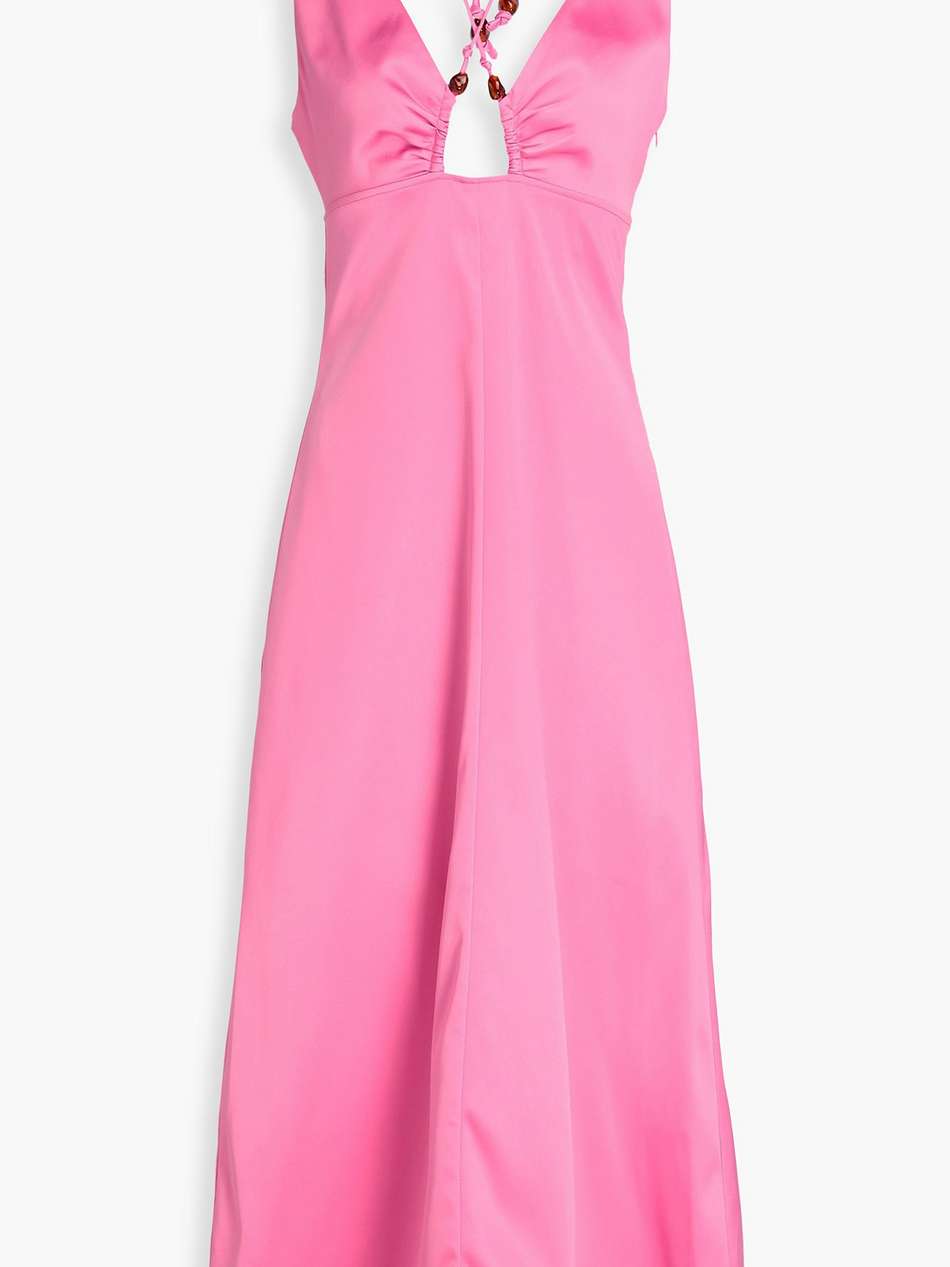 bead-embellished stretch-satin midi dress