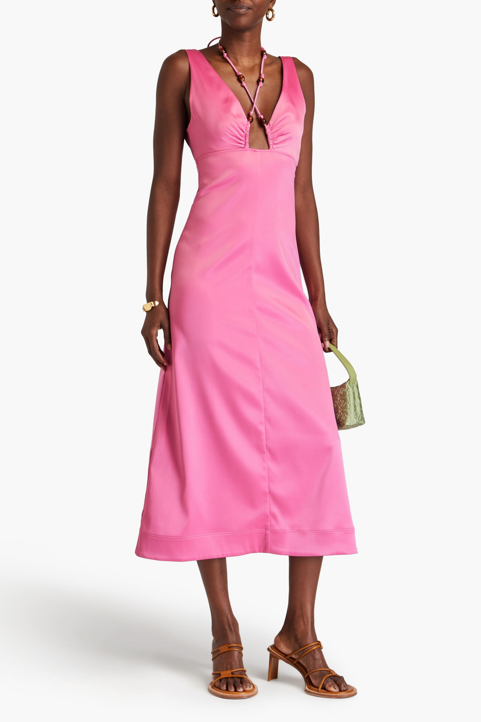 GANNI Bead-embellished stretch-satin midi dress