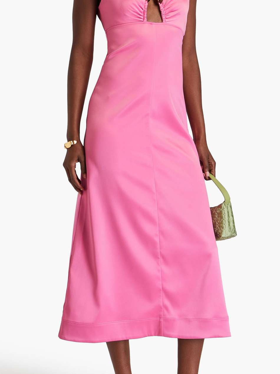 bead-embellished stretch-satin midi dress