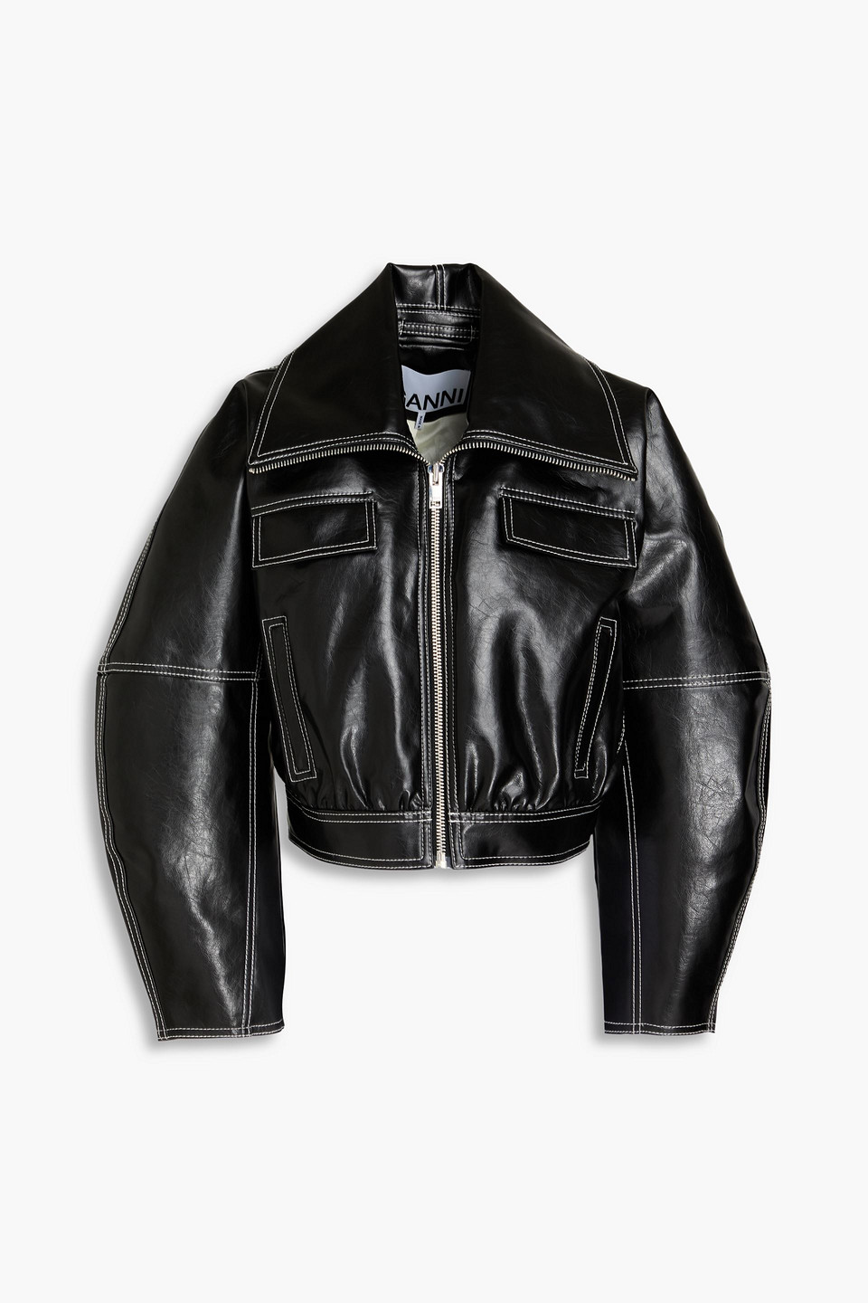 Topstitched faux leather jacket