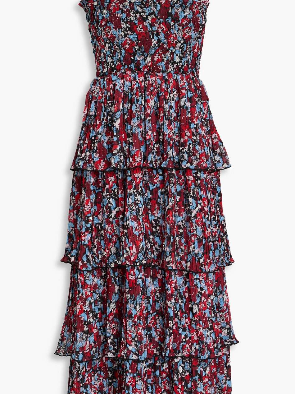 tiered printed crepe de chine midi dress