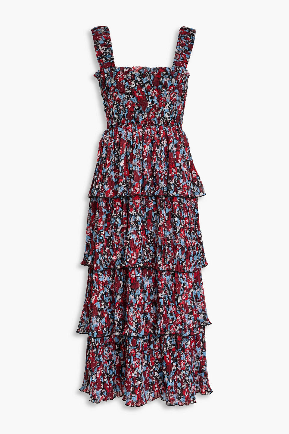Ganni Printed Crepe De Chine Midi Dress In Red