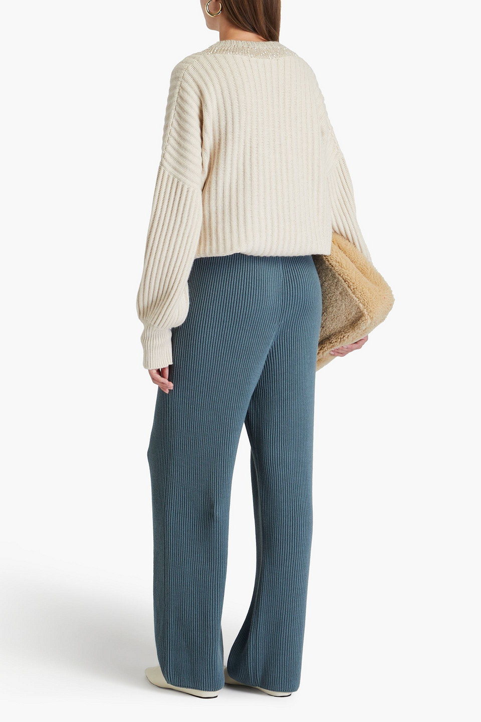 Le 17 Septembre Ribbed Cotton Wide-leg Pants In Slate Blue