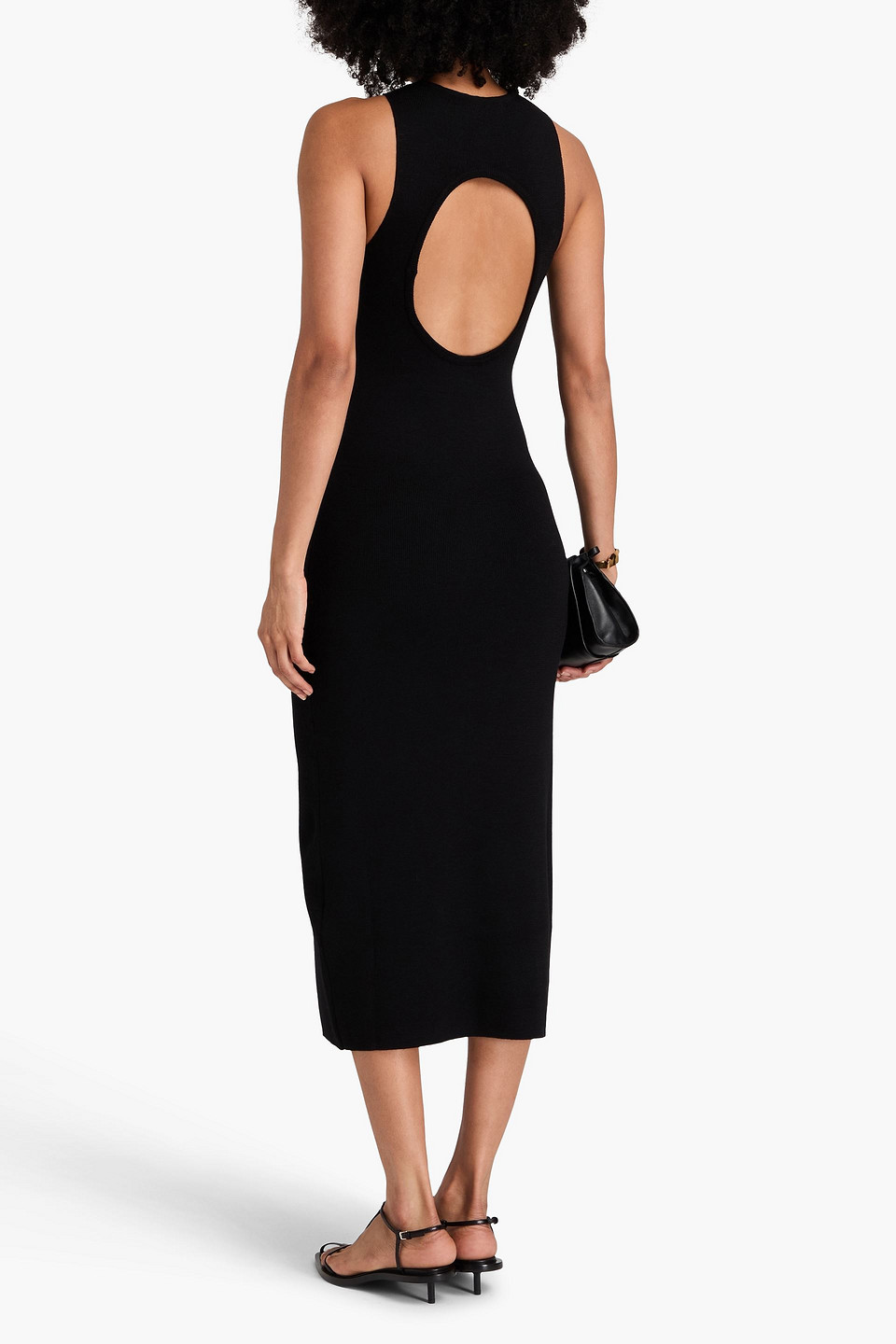 Jil Sander Cutout Ribbed Wool Midi Dress In Black