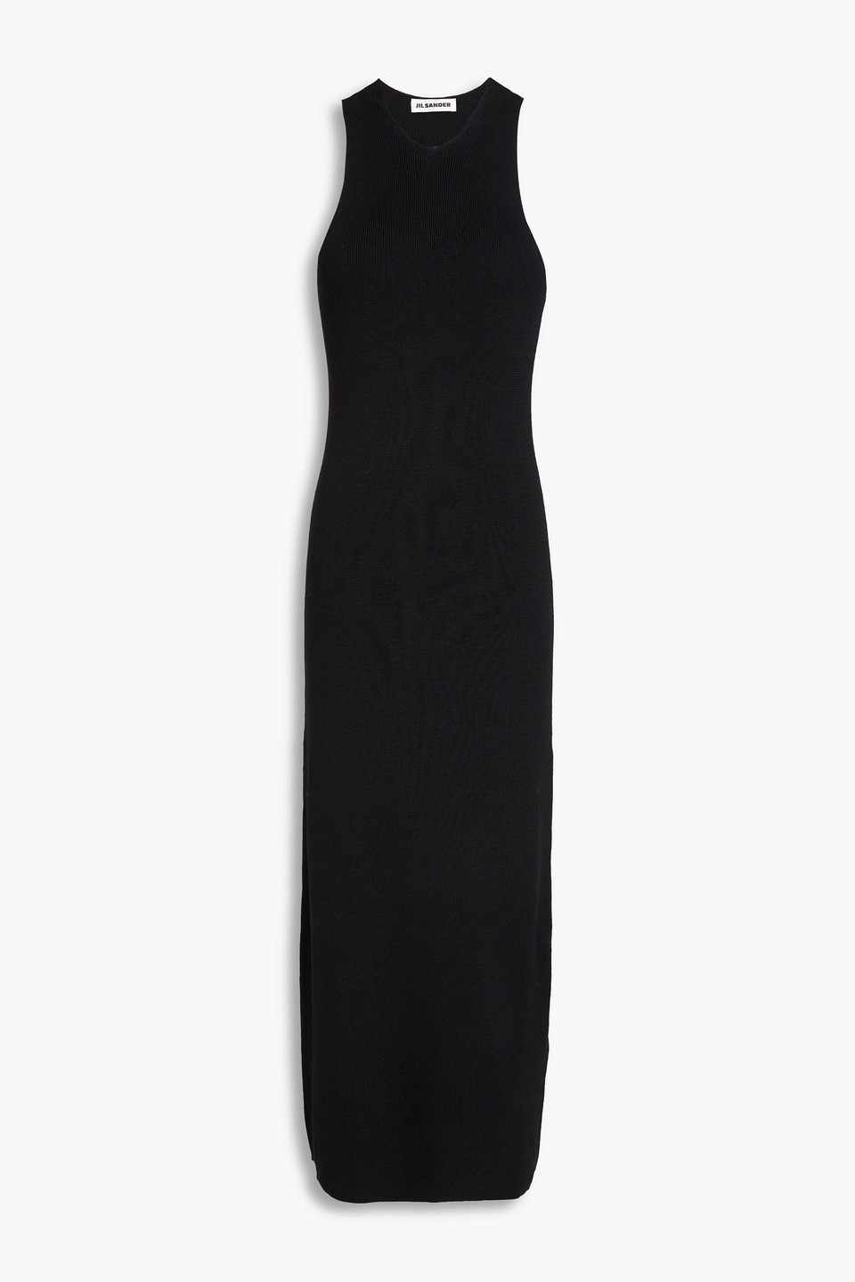 Jil Sander Cutout Ribbed Wool Midi Dress In Black