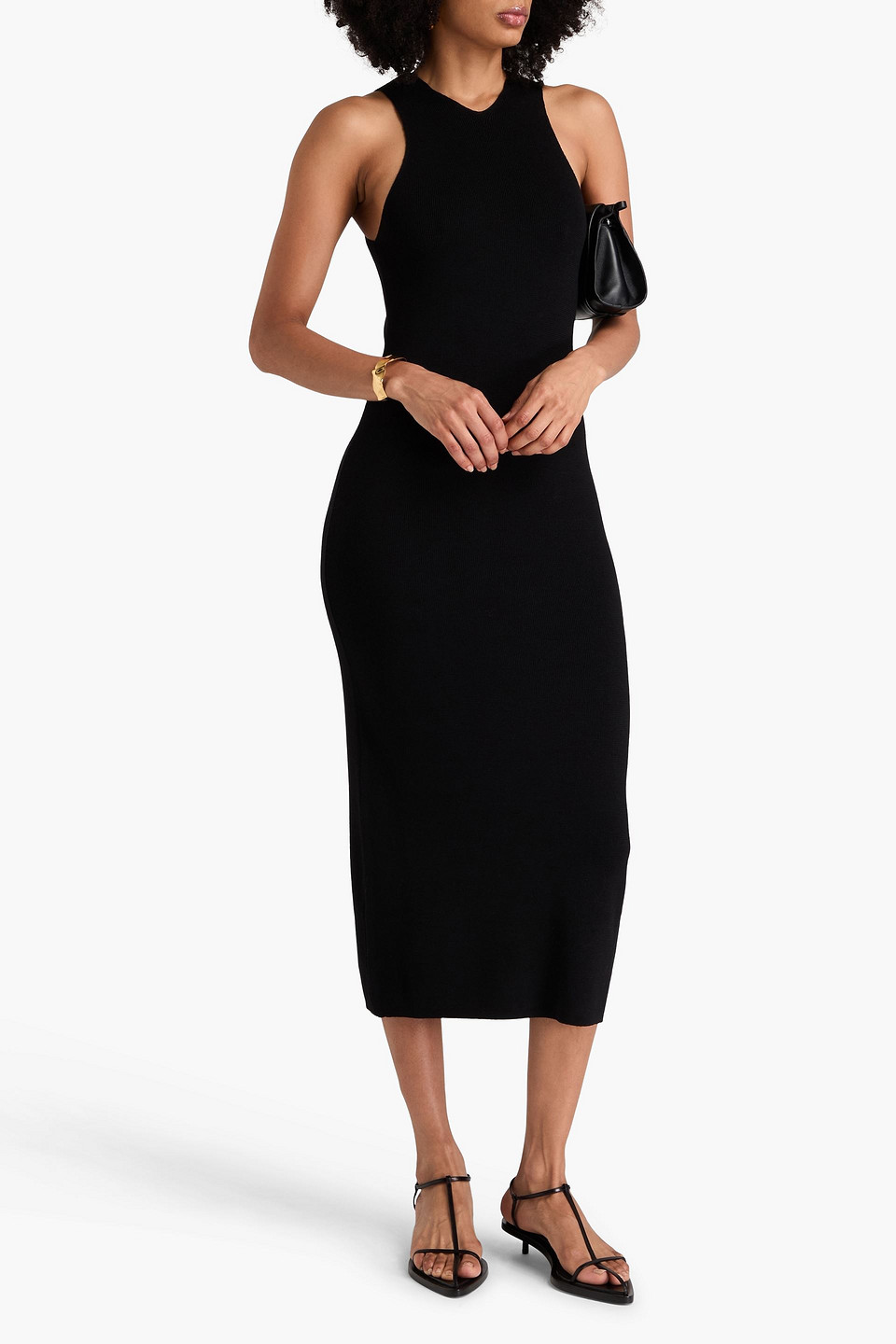 Jil Sander Cutout Ribbed Wool Midi Dress In Black