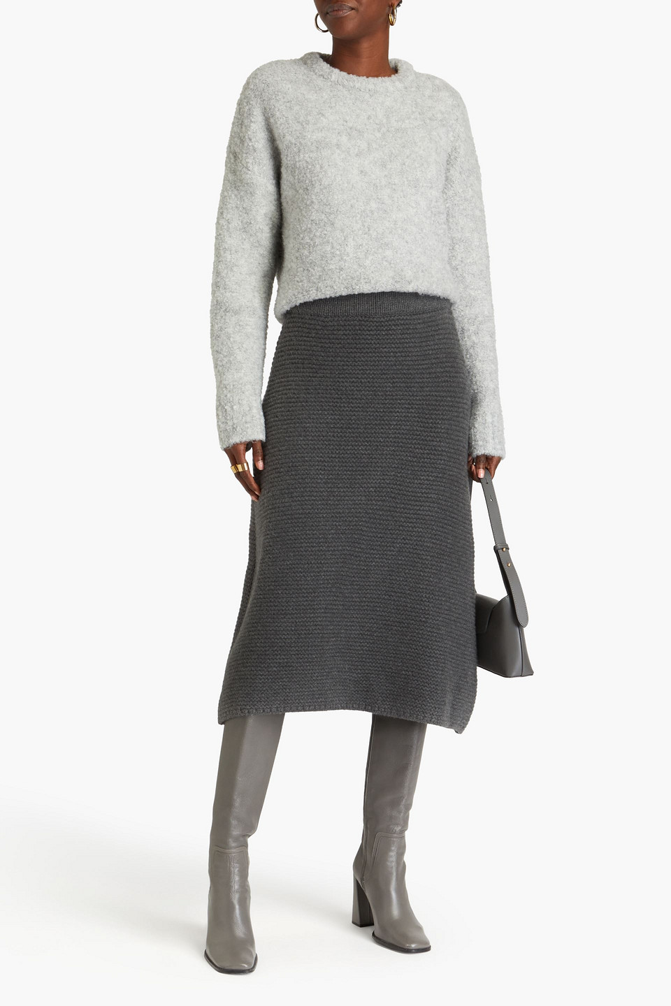 Le 17 Septembre Ribbed Wool Midi Skirt In Anthracite