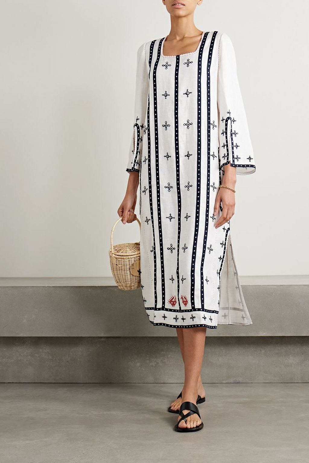 VITA KIN Gera embroidered linen midi dress