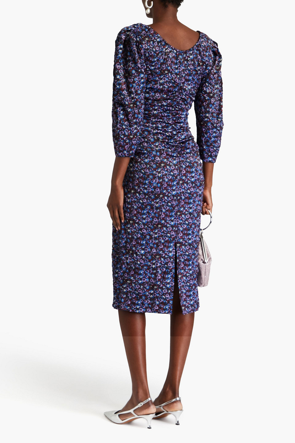 Ganni Floral-print Stretch-satin Midi Dress In Multicolor
