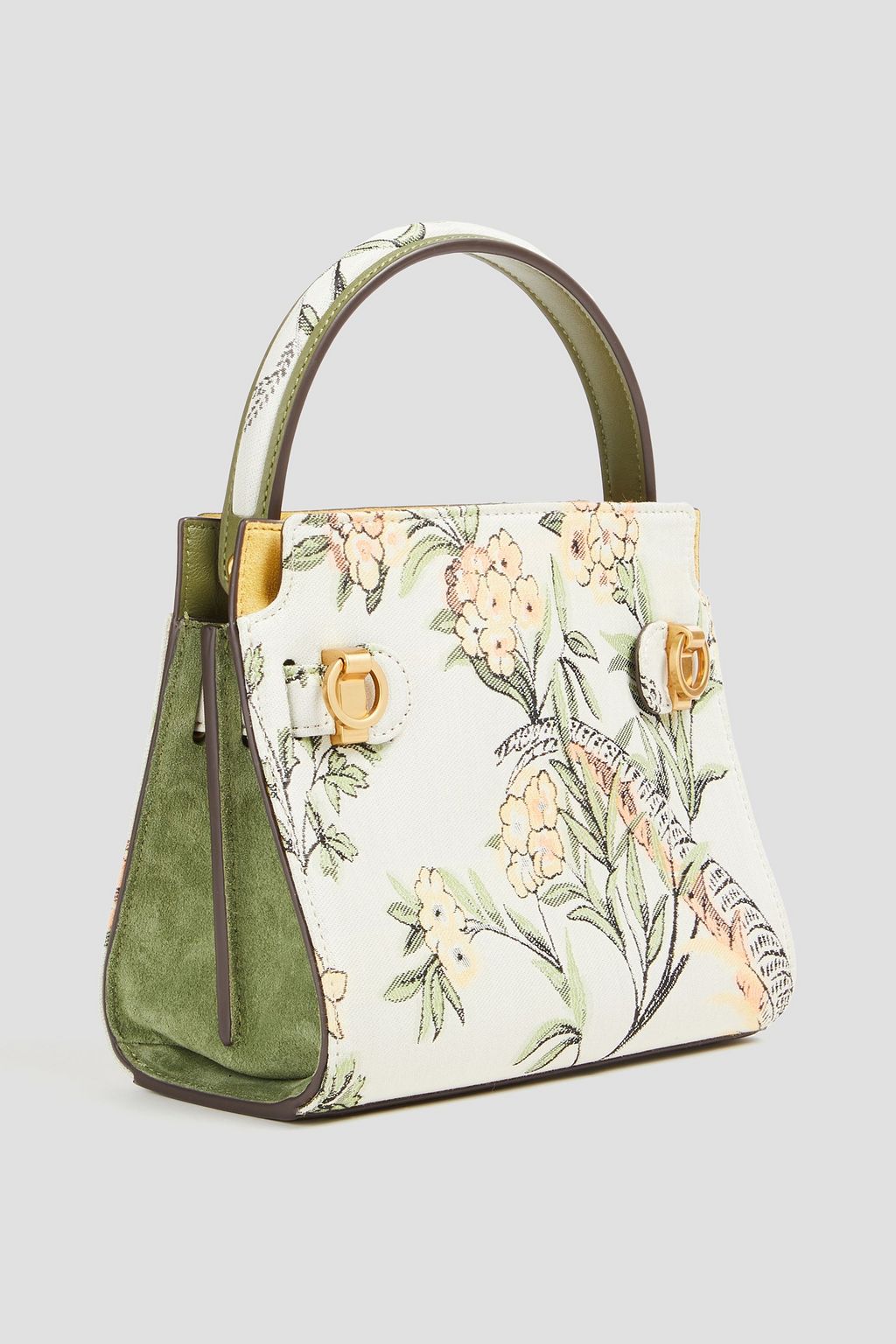 TORY BURCH Lee floral-jacquard and suede shoulder bag