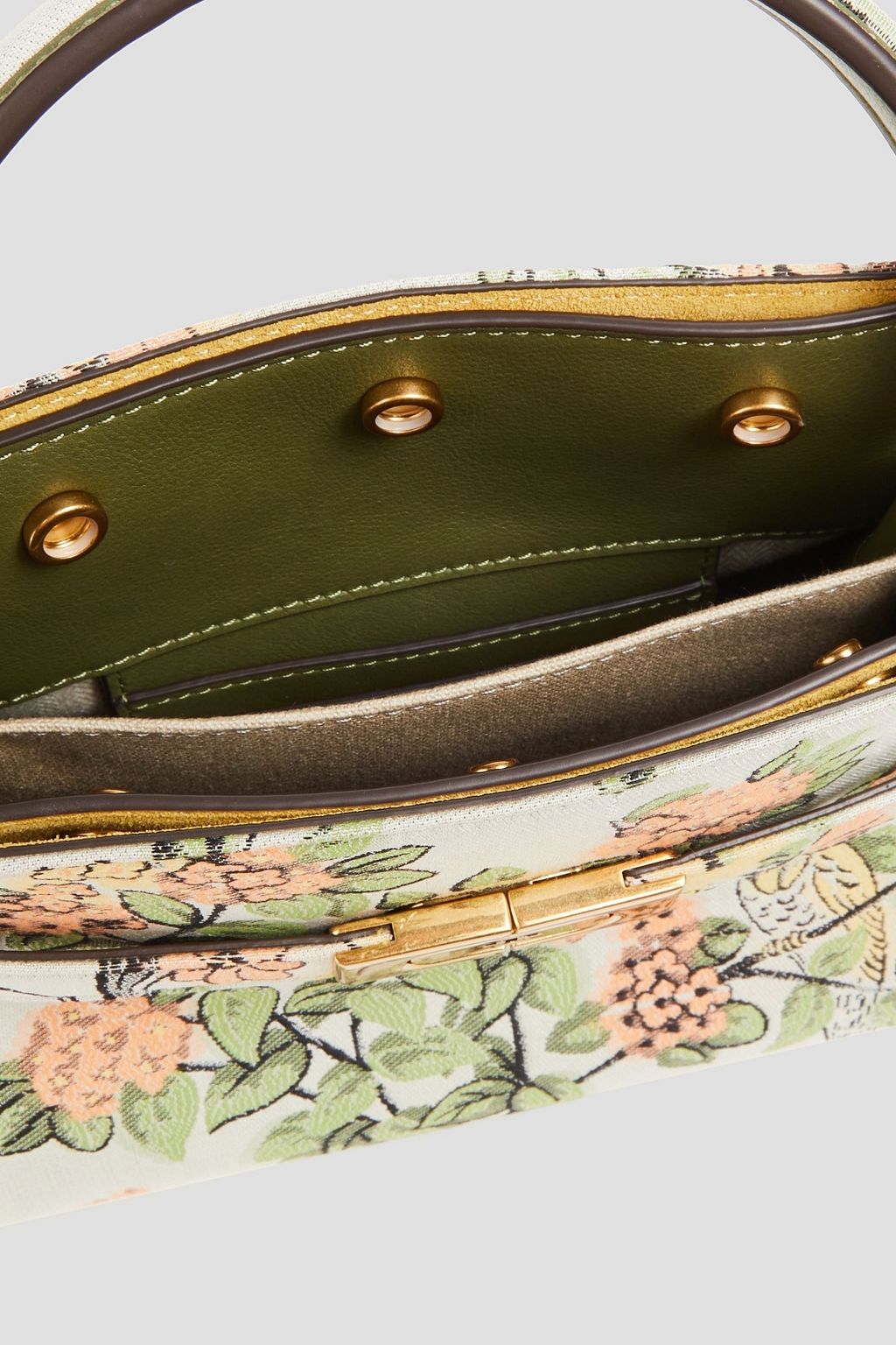 TORY BURCH Lee floral-jacquard and suede shoulder bag