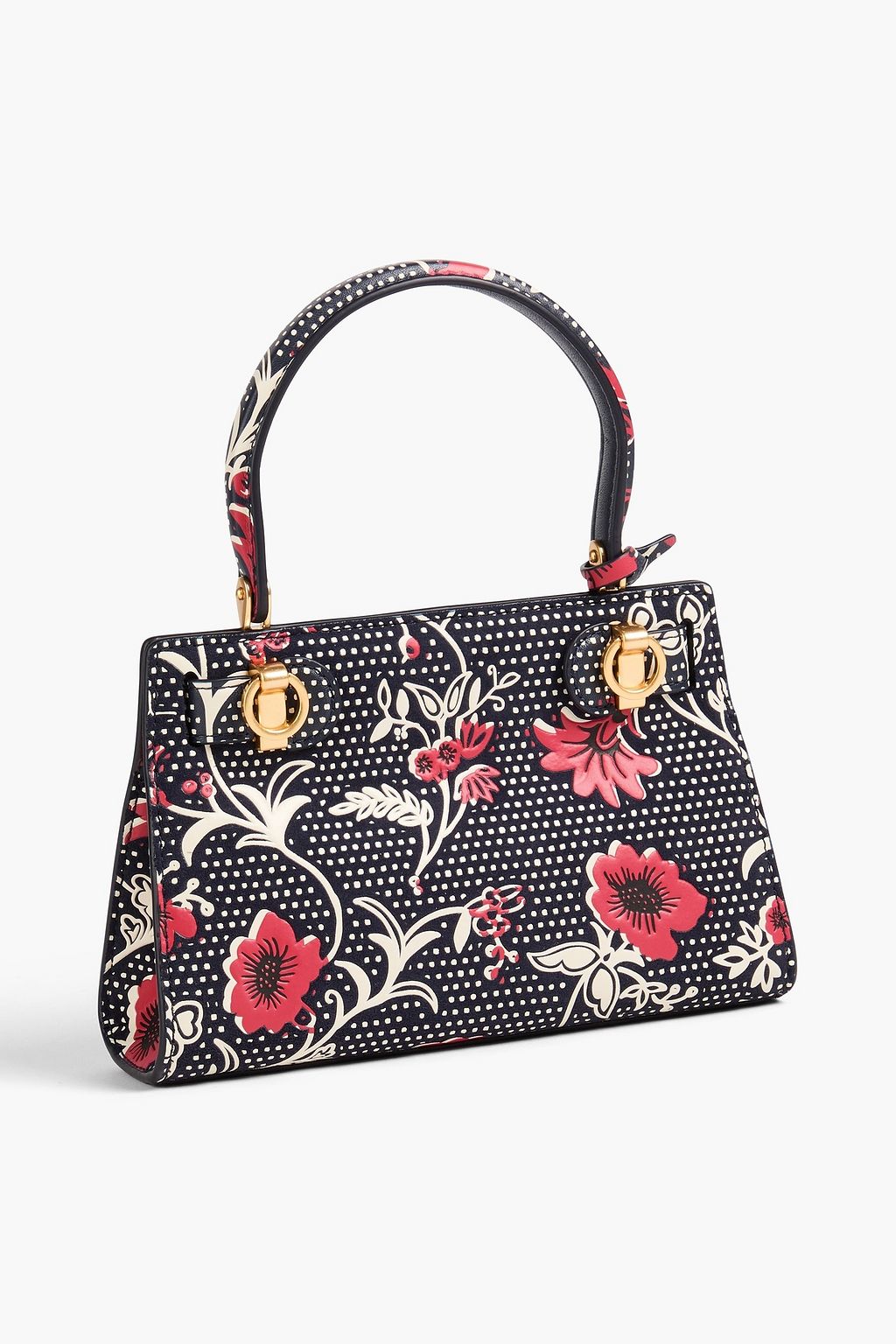TORY BURCH حقيبة توت "لي" من الشامواه المطلي بطبعة الأزهار