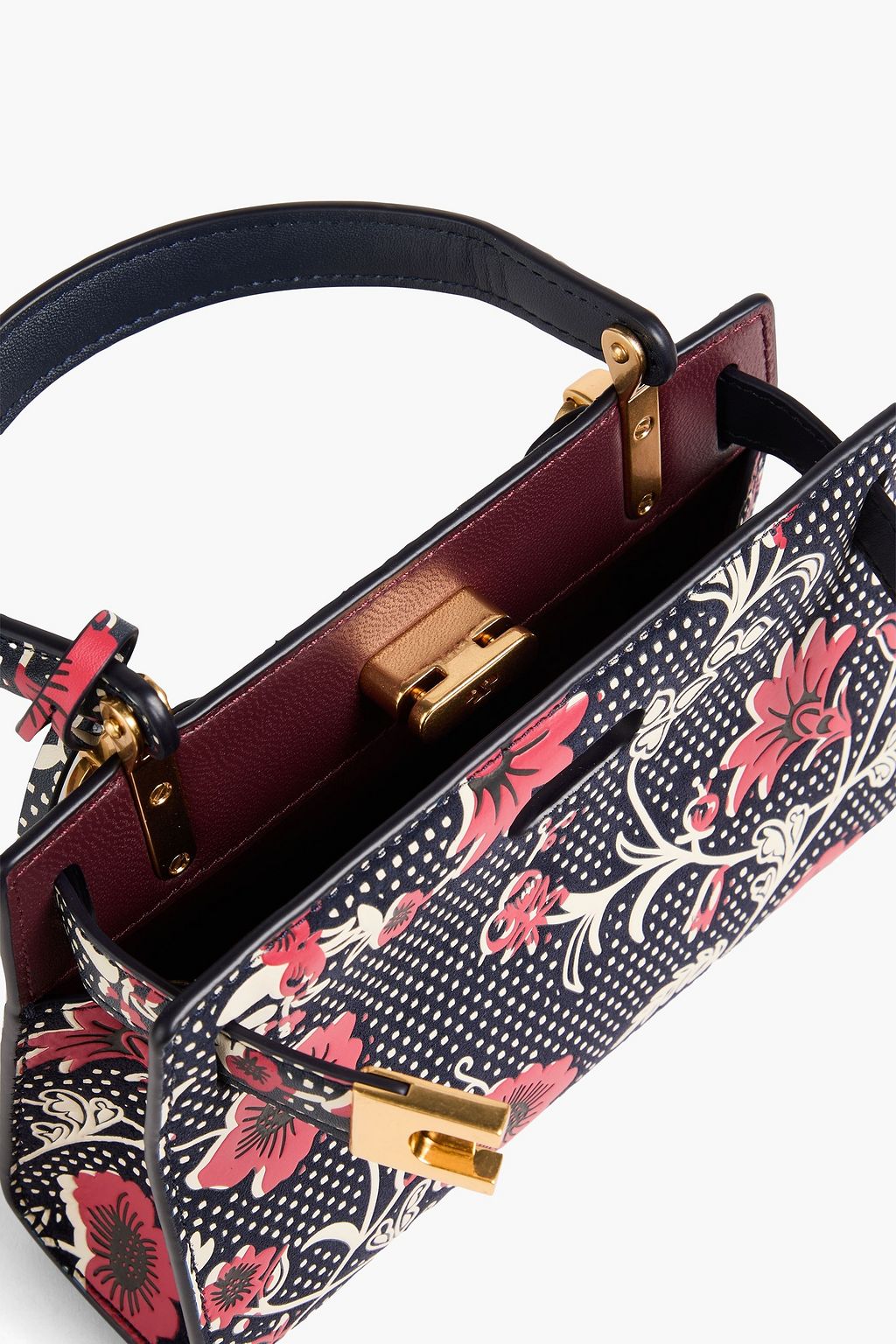 TORY BURCH حقيبة توت "لي" من الشامواه المطلي بطبعة الأزهار