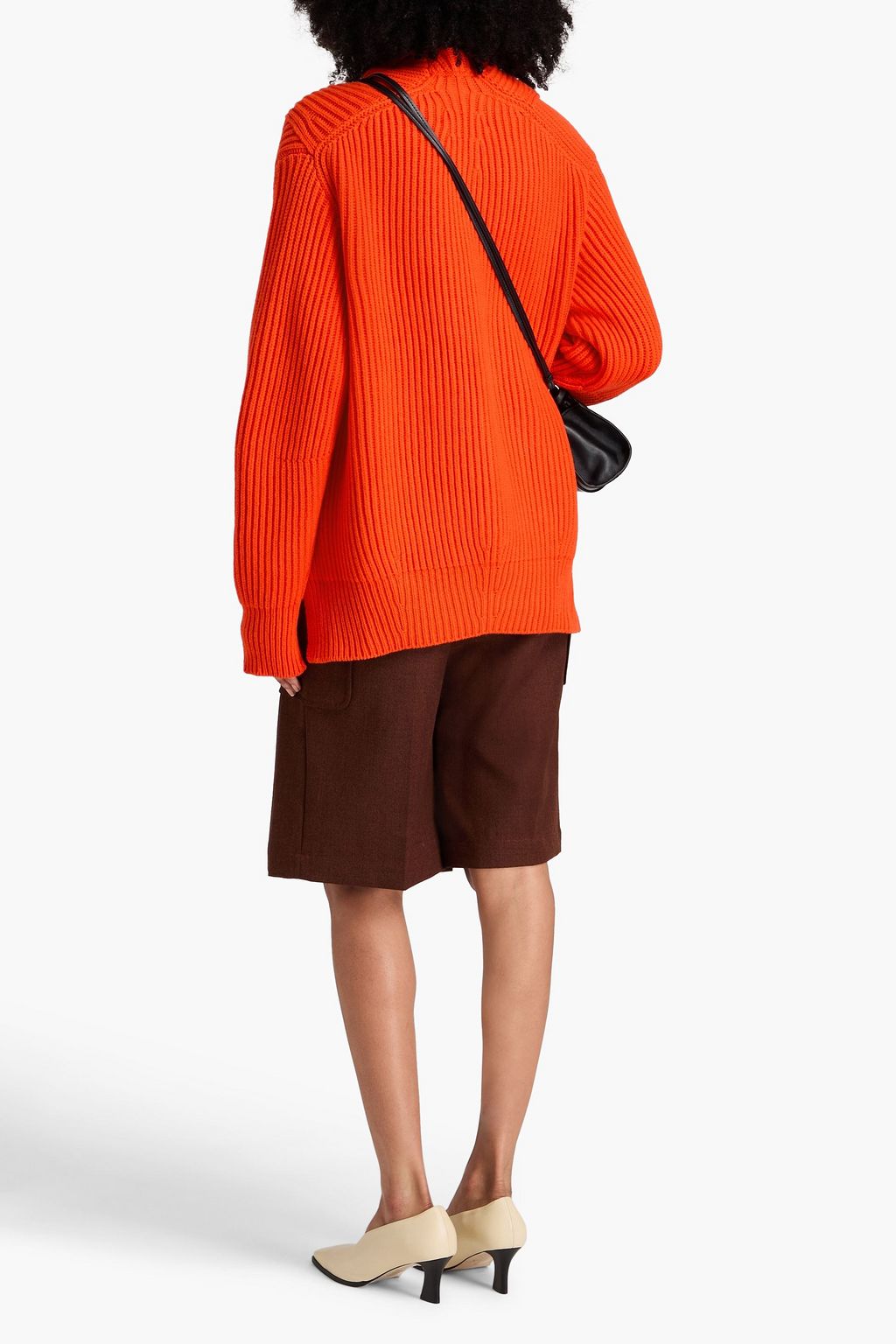 JIL SANDER كنزة رياضية بياقة عالية من الصوف بتصميم مضلّع ومنسدل