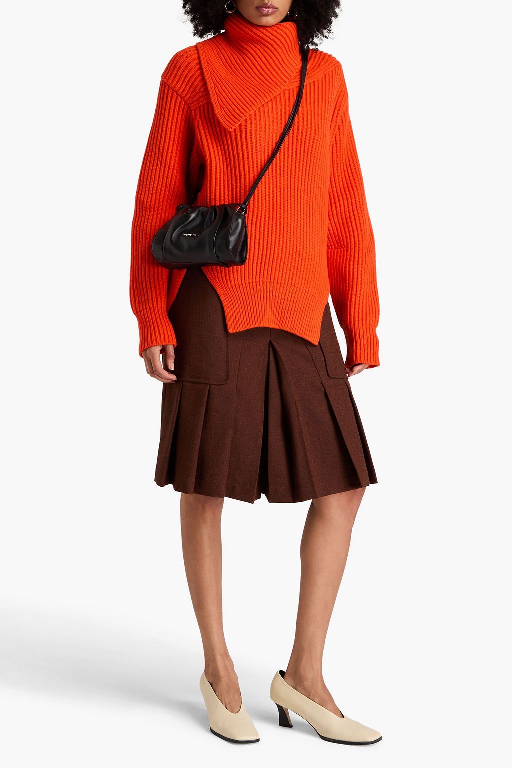 JIL SANDER كنزة رياضية بياقة عالية من الصوف بتصميم مضلّع ومنسدل