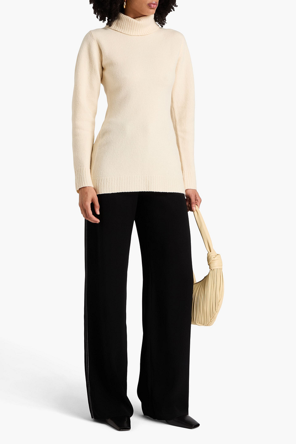Jil Sander Cutout Wool Turtleneck Sweater In Cream