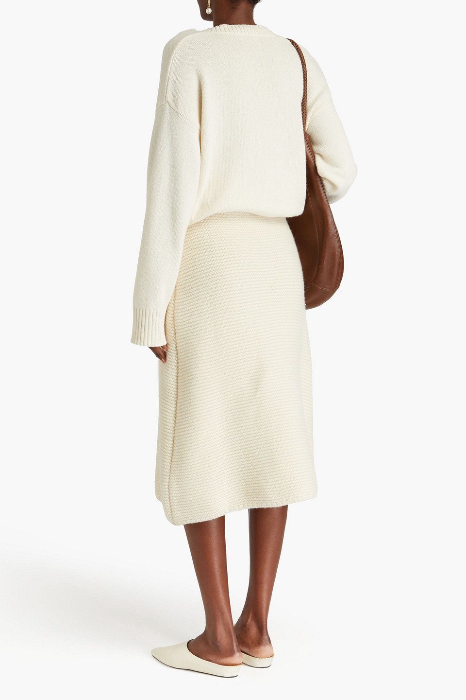 Le 17 Septembre Ribbed Wool Midi Skirt In Ivory