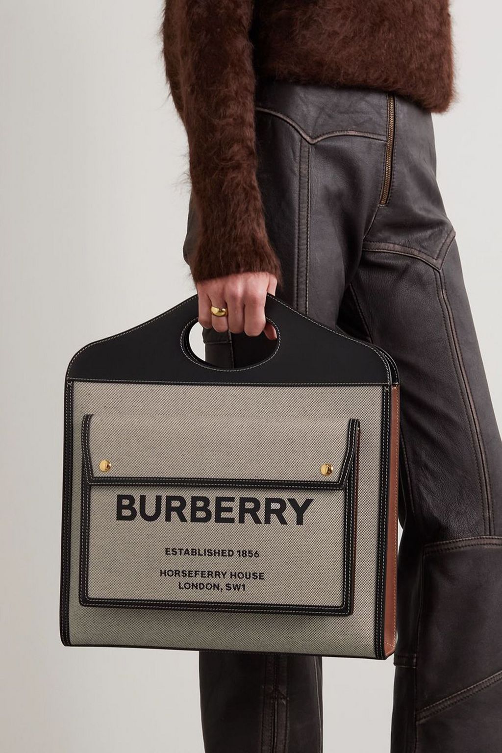 BURBERRY Leather-trimmed printed canvas tote