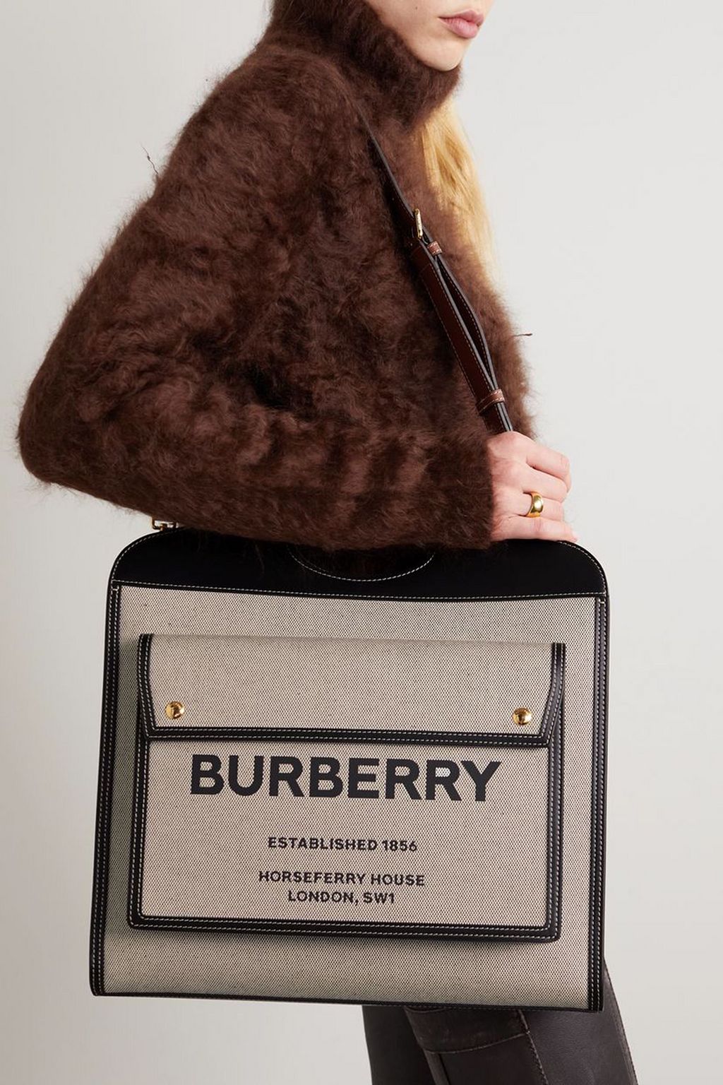 BURBERRY Leather-trimmed printed canvas tote