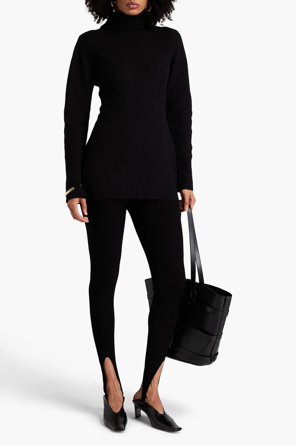 Jil Sander Cutout Wool Turtleneck Sweater In Black