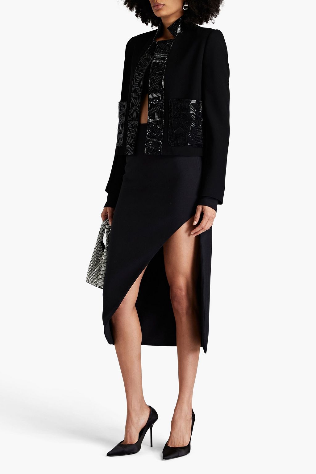 ELIE SAAB Crystal-embellished crepe jacket