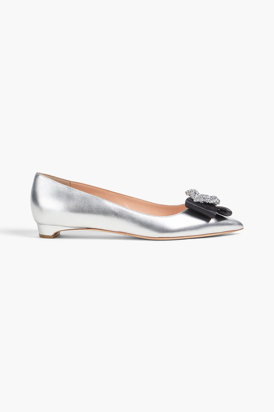 Rupert Sanderson - Bedfa crystal-embellished metallic leather point-toe flats - Metallic - EU 40